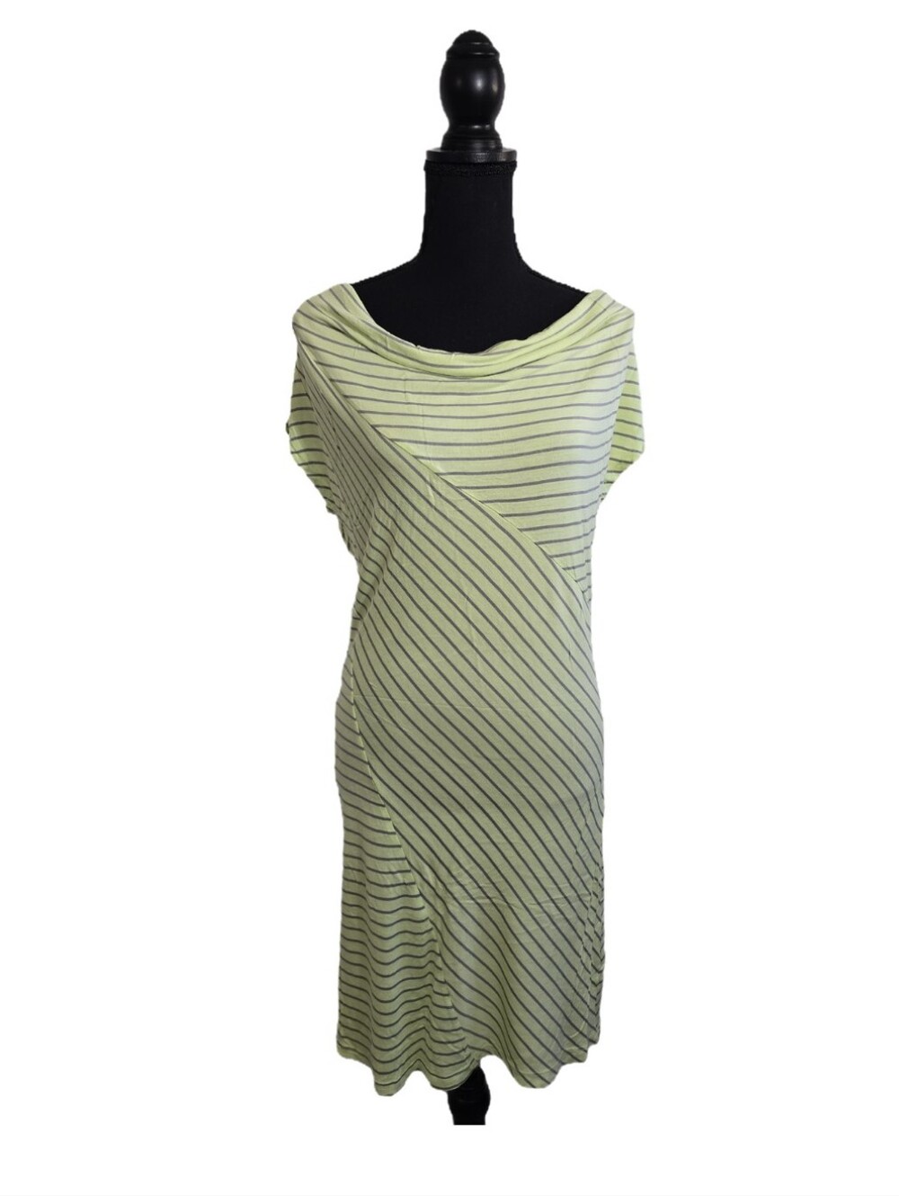 New York & Company Light Green Striped Cowl Neck Dress